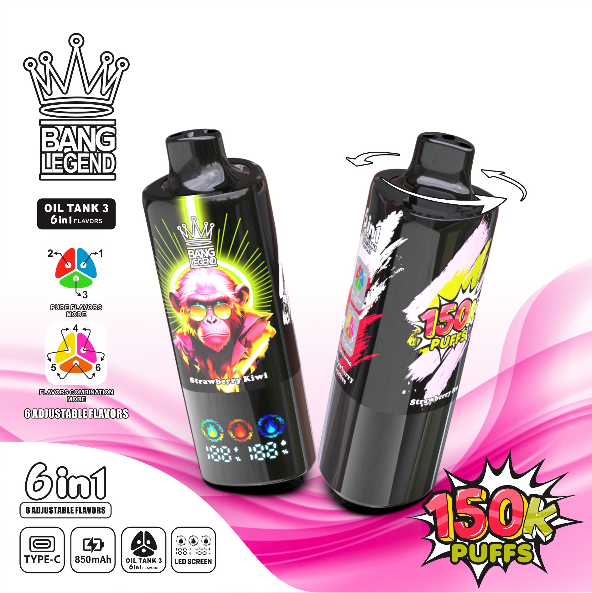 Bang Legend 150K DSK064 Disposable Vape 150000 Puffs – 6-in-1 Flavor Switch Long Lasting Rechargeable Vape