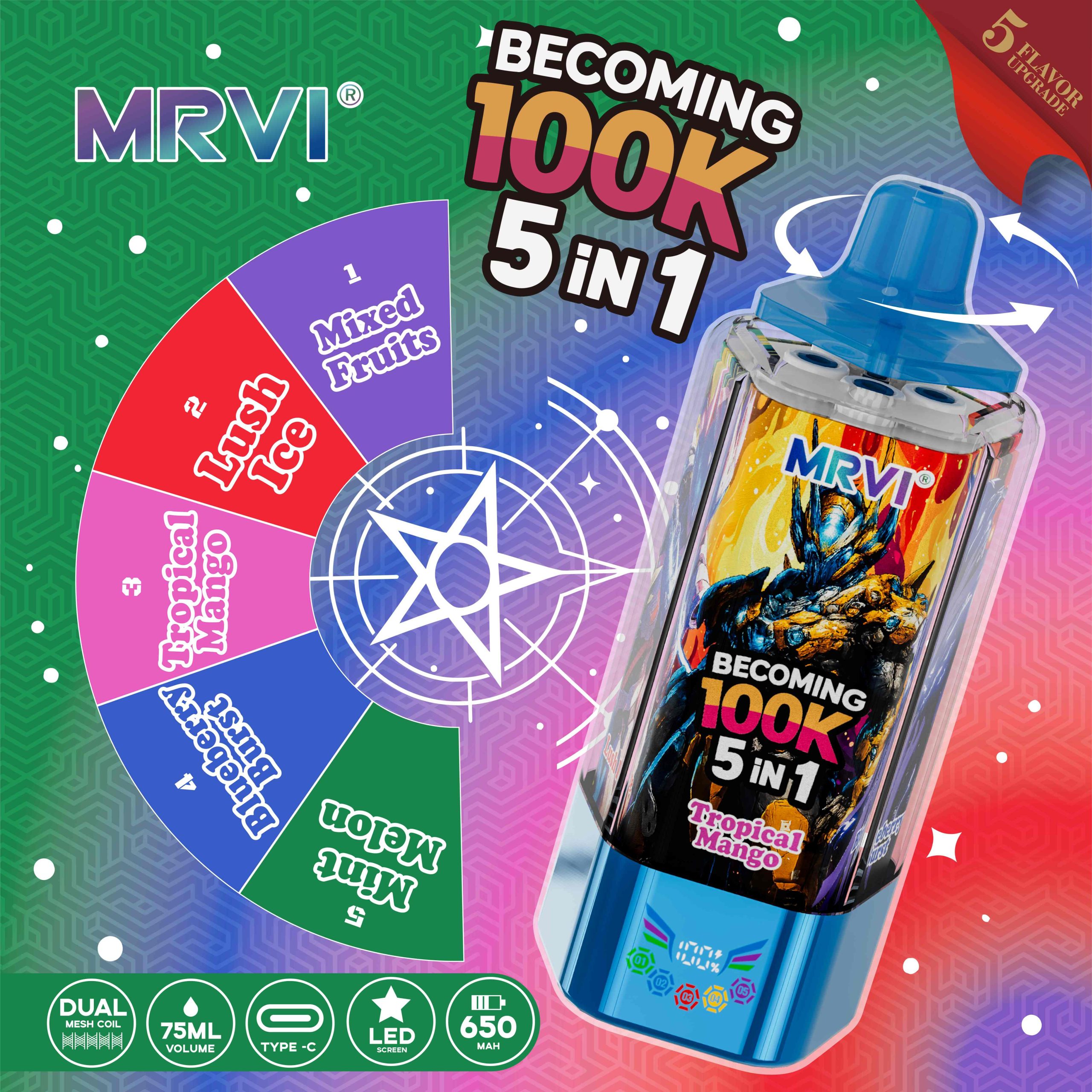 Mrvi 100k 5in1 Disposable Vape 100,000 Puffs EU & Canada Warehouse Fast Shipping