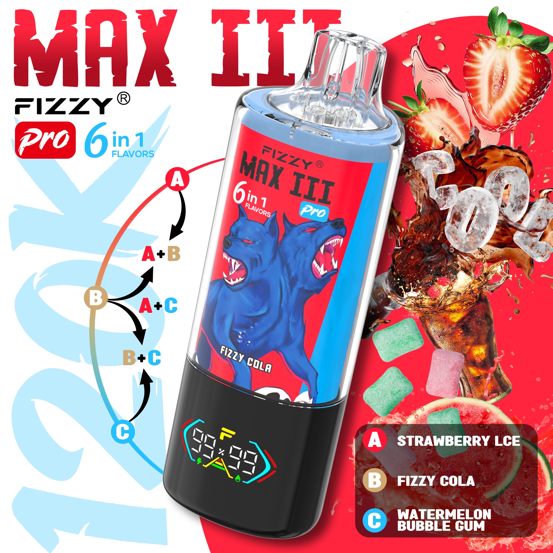 Fizzy Max III Pro 6-in-1 120K Puffs Vape – Multi Flavor Big Puff Disposable Vape Wholesale Supply