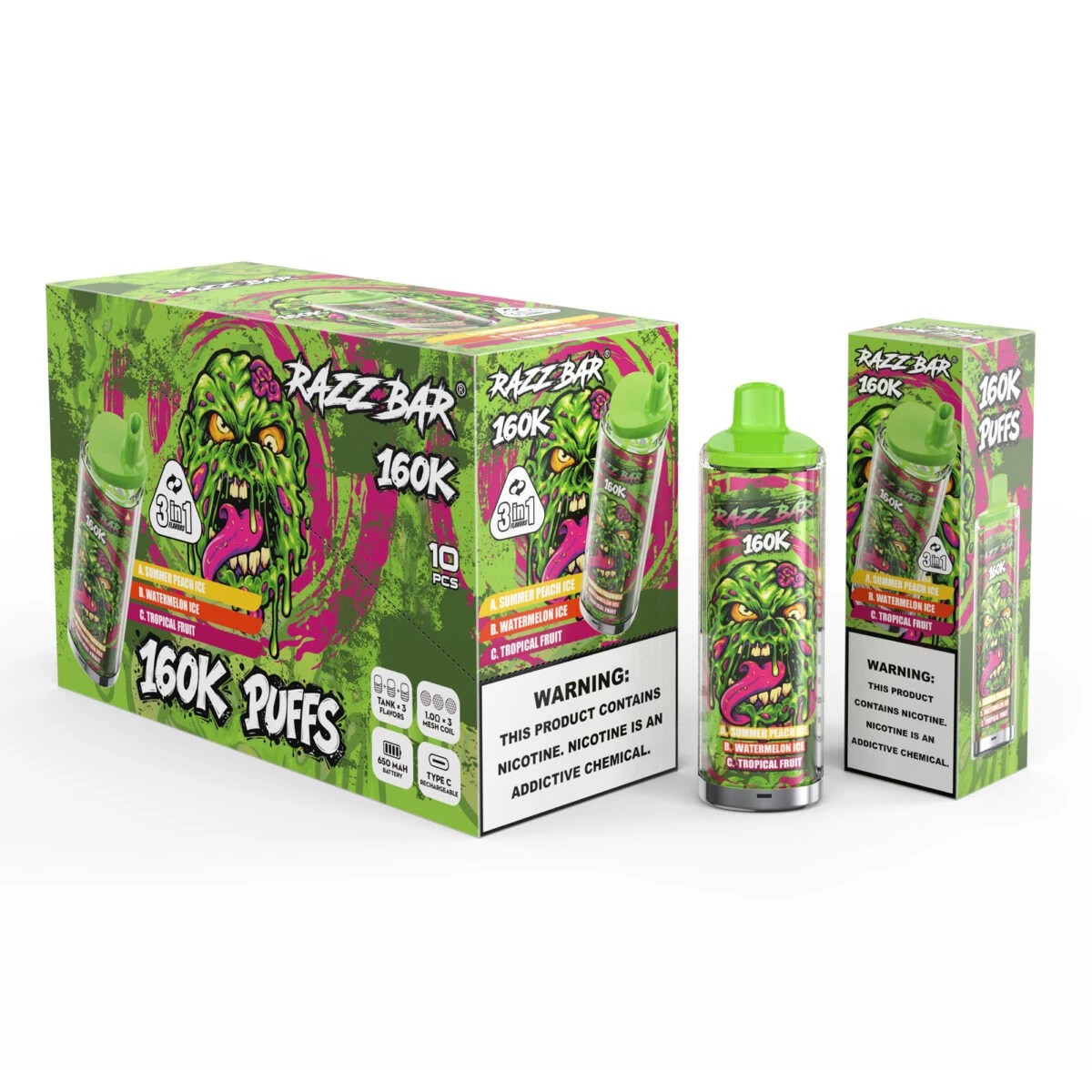 Razz Bar 160K Disposable Vape Wholesale | 160000 Puffs Triple Flavor Vape with Rechargeable Battery, EU Warehouse Fast Shipping 3-7 Days
