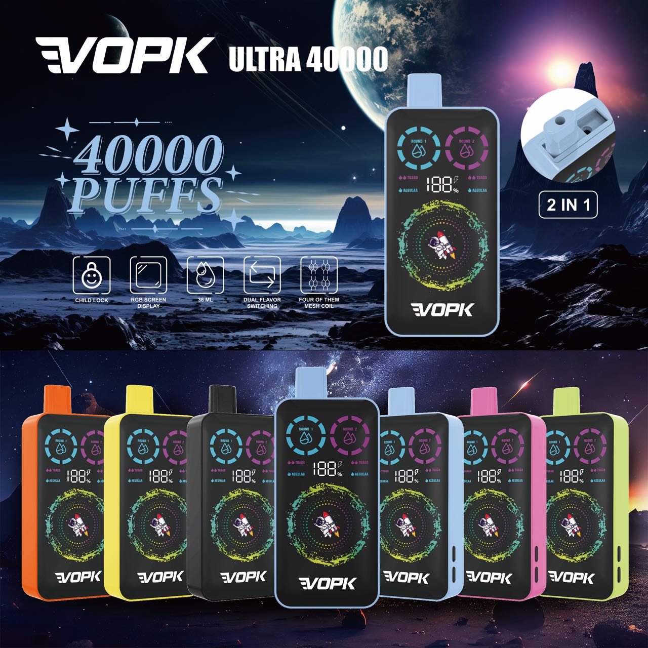VOPK ULTRA 40K Dual Flavor Vape Wholesale | High Quality 36ml Disposable Vape with Flavor Mixing System | MOQ 10pcs & EU Fast Delivery