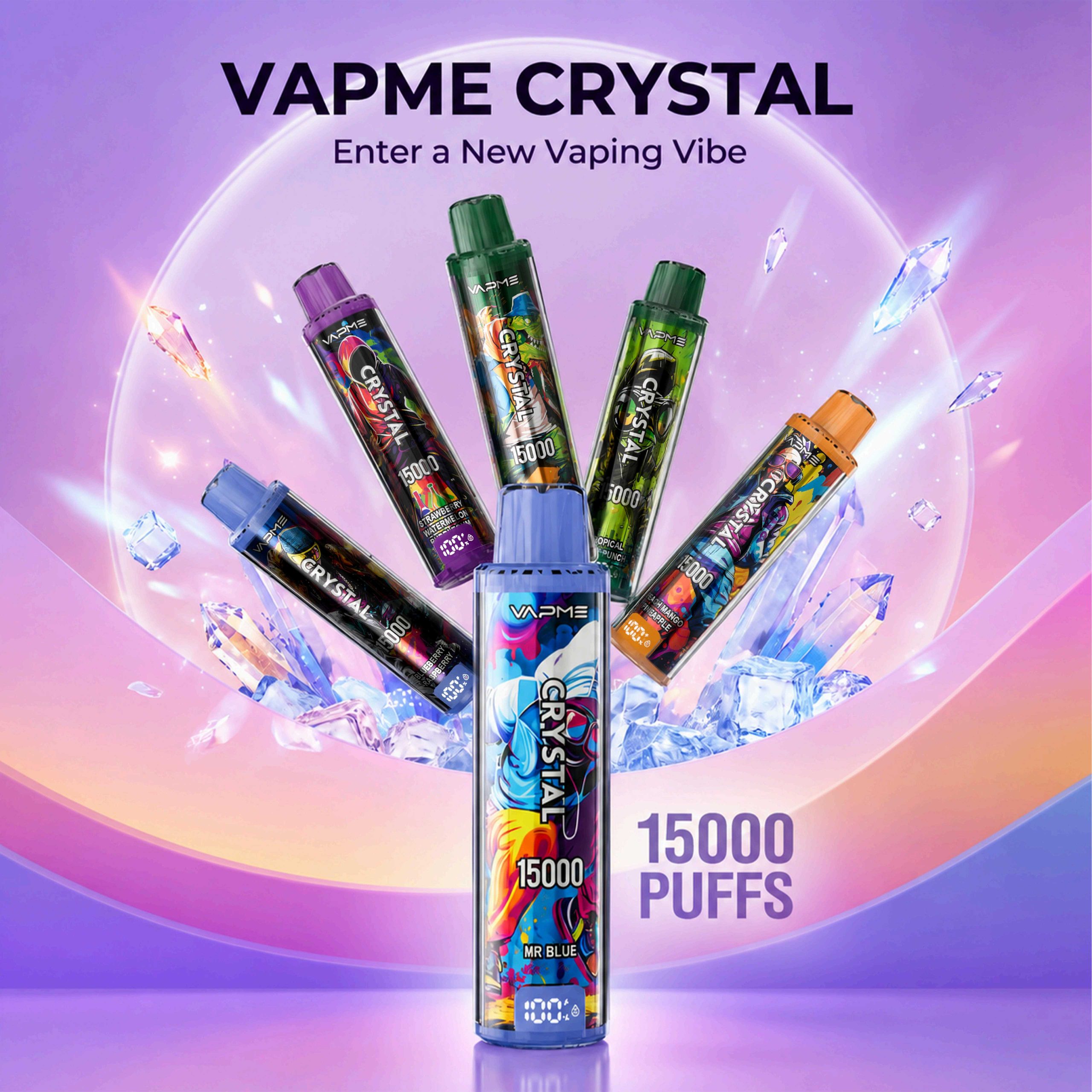 VAPME Crystal 15K Puffs Vape | Rechargeable Disposable Vape with 25ml Large E-Liquid Capacity, Hot Selling & Fast Shipping