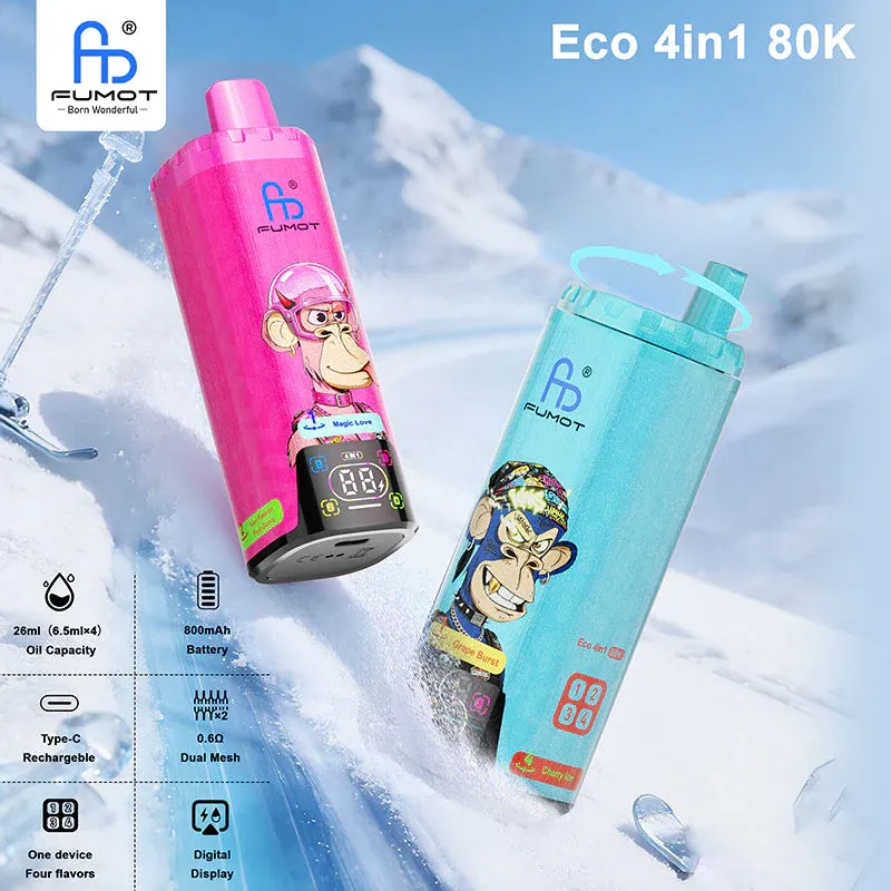Fumot Eco 4-in-1 80K Puffs Vape | Hot Selling Quad Flavor Disposable Vape with 1000mAh Battery, Dual Mesh Coil & Belgium Warehouse Fast Delivery