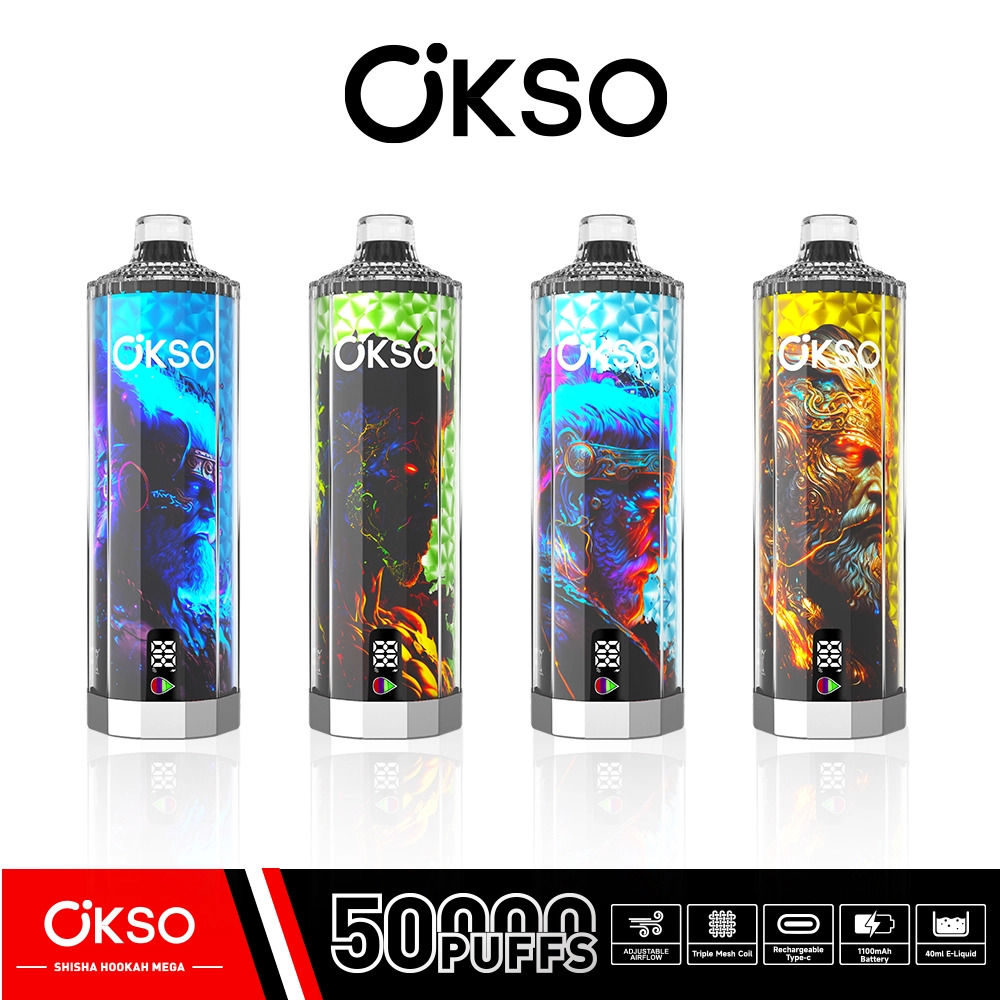 OKSO Shisha Hookah Mega 50000 Puffs Disposable Vape Wholesale | Premium 50K Vape with 1100mAh Battery, Type-C Charging, Smart Screen & 10 Flavors